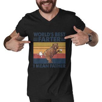 Bear Worlds Best Farter Gift I Mean Father Vintage Retro Gift Men V-Neck Tshirt - Monsterry AU