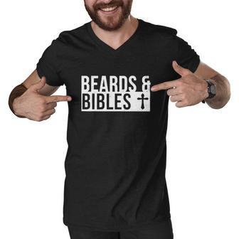Beards And Bibles Funny Beard Christian Men V-Neck Tshirt - Monsterry DE