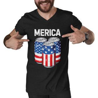 Beer American Flag 4Th Of July Merica Usa Men Women Drinking Men V-Neck Tshirt - Monsterry