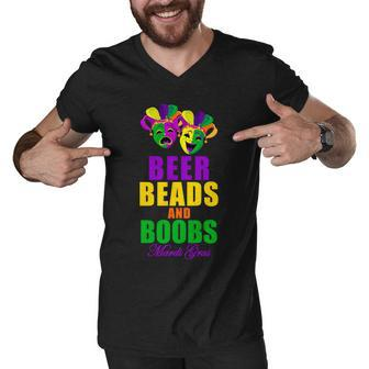 Beer Beads And Boobs Mardi Gras New Orleans T-Shirt Graphic Design Printed Casual Daily Basic Men V-Neck Tshirt - Thegiftio UK