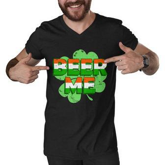 Beer Me St Patricks Day Irish Flag Clover Men V-Neck Tshirt - Monsterry