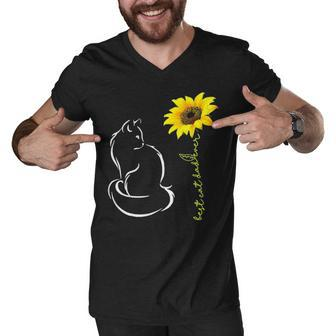 Best Cat Dad Ever Cat Dad Sunflower Fathers Day Men V-Neck Tshirt - Thegiftio UK