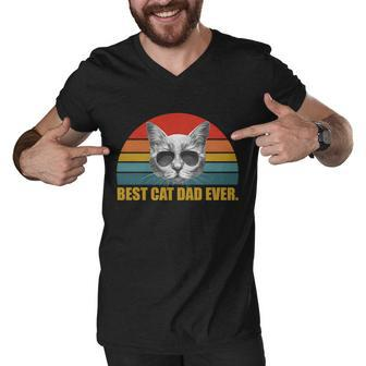 Best Cat Dad Ever Retro Sunset Tshirt Men V-Neck Tshirt - Monsterry