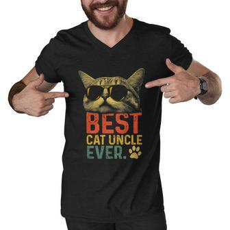 Best Cat Uncle Ever Vintage Cat Lover Cool Sunglasses Funny Men V-Neck Tshirt - Monsterry