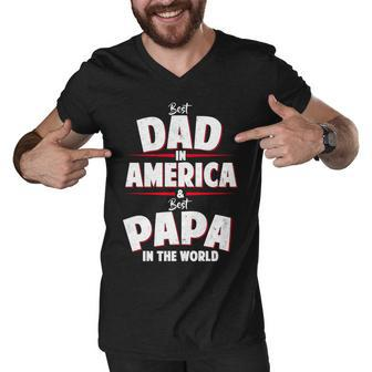Best Dad In America & Best Papa In The World T-Shirt Graphic Design Printed Casual Daily Basic Men V-Neck Tshirt - Thegiftio UK
