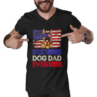 Best German Shepherd Dad Ever American Flag Patriotic Gift Men V-Neck Tshirt - Monsterry UK