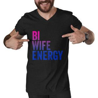 Bi Wife Energy Lgbtq Support Lgbt Bisexual Flag Vintage Men V-Neck Tshirt - Monsterry DE