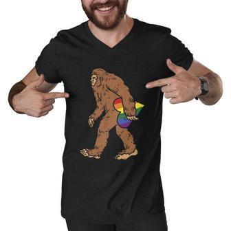 Bigfoot Rainbow Heart Funny Sasquatch Gay Lgbt Pride Gift Graphic Design Printed Casual Daily Basic Men V-Neck Tshirt - Thegiftio UK