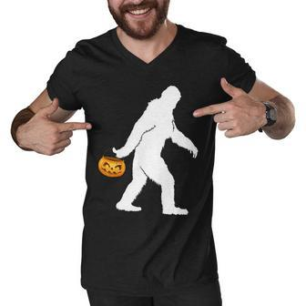 Bigfoot Sasquatch Halloween Pumpkin T-Shirt Graphic Design Printed Casual Daily Basic Men V-Neck Tshirt - Thegiftio UK