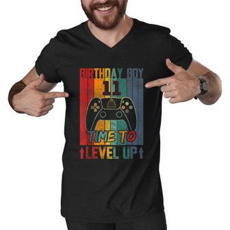 Birthday Boy 11 Time To Level Up 11 Birthday 11 Year Old Cool Gift Men V-Neck Tshirt - Monsterry