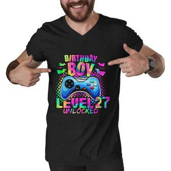 Birthday Video Gamer Level 27 Unlocked 27Th Birthday Men V-Neck Tshirt - Monsterry