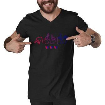 Bisexual Asl Pride Bi Sign Langauge Bisexuality Outfit Men V-Neck Tshirt - Monsterry DE