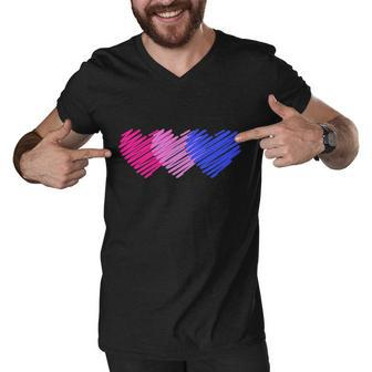 Bisexual Flag Hearts Love Lgbt Bi Pride Men V-Neck Tshirt - Monsterry