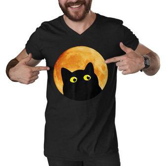 Black Cat Halloween Design Funny Cat Halloween Men V-Neck Tshirt - Seseable