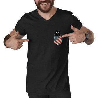 Black Cat In The Pocket Ready For A Hugging 4Th Of July Men V-Neck Tshirt - Monsterry