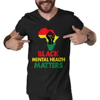 Black Mental Health African Map Mental Health Awareness Men V-Neck Tshirt - Thegiftio UK