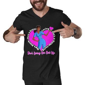 Black Nurse Living Her Best Life Tshirt Men V-Neck Tshirt - Monsterry AU