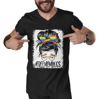 Bleached Free Mom Hugs Messy Bun Lgbt Pride Rainbow Gift Men V-Neck Tshirt - Monsterry DE