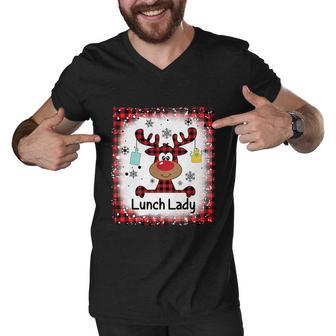 Bleached Lunch Lady Reindeer Christmas Principal Pajama Xmas Cute Gift Men V-Neck Tshirt - Monsterry