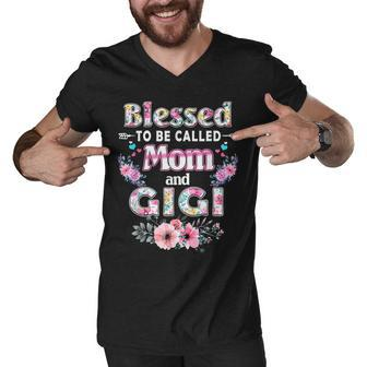 Blessed To Be Called Mom And Gigi Floral Mothers Day Gifts Men V-Neck Tshirt - Thegiftio UK