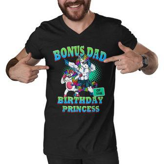 Bonus Dad Of The Birthday Princess Dabbing Unicorn Girl Men V-Neck Tshirt - Seseable