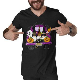 Boo Pumpkin Witch Gnomes In Halloween Truck Funny Holiday Men V-Neck Tshirt - Seseable