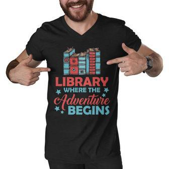 Books In Library Where The Adventure Begins Men V-Neck Tshirt - Thegiftio UK