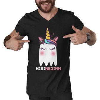 Boonicorn Halloween Unicorn Ghost Men V-Neck Tshirt - Monsterry