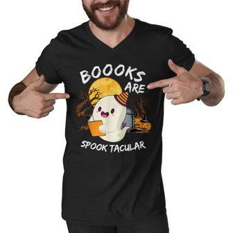 Boooks Ghost Funny Halloween Teacher Book Library Reading Men V-Neck Tshirt - Thegiftio UK