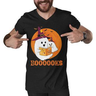 Booooks Halloween Boo Read Books Reading Men V-Neck Tshirt - Thegiftio UK