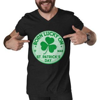 Born Lucky On St Patricks Day Graphic Design Printed Casual Daily Basic Men V-Neck Tshirt - Thegiftio UK