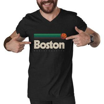 Boston Basketball Bball Massachusetts Green Retro Boston Graphic Design Printed Casual Daily Basic Men V-Neck Tshirt - Thegiftio UK