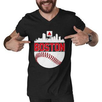 Boston Skyline Fenway Baseball Sports Logo Tshirt Men V-Neck Tshirt - Monsterry CA