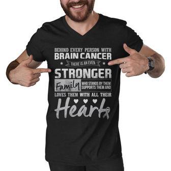 Brain Cancer Awareness Strong Family Men V-Neck Tshirt - Monsterry