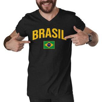 Brasil - Flag Of Brazil - Classic Brazil Men V-Neck Tshirt - Thegiftio UK