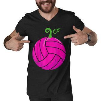 Breast Cancer Pink Volleyball Awareness Pumpkin Halloween Men V-Neck Tshirt - Thegiftio UK
