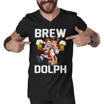 Brew Dolph Red Nose Reindeer Graphic Design Printed Casual Daily Basic Men V-Neck Tshirt - Thegiftio UK