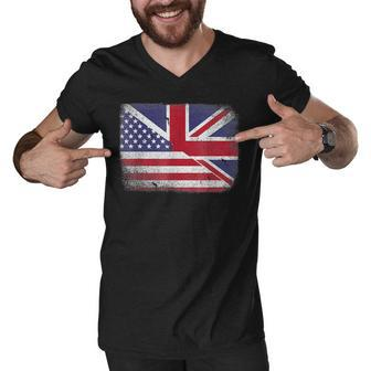 British American Flag Great Britain V2 Men V-Neck Tshirt - Thegiftio UK