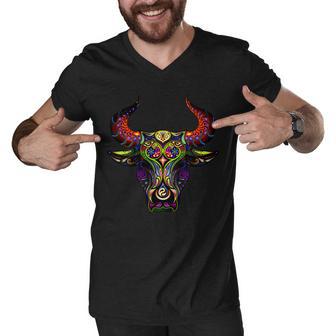 Bull Silhouette Head And Horns Men V-Neck Tshirt - Monsterry UK