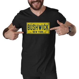 Bushwick Brooklyn New York Old Retro Vintage License Plate Men V-Neck Tshirt | Mazezy