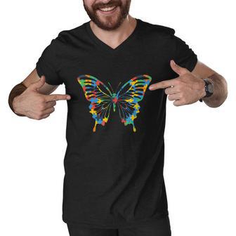 Butterfly Autism Awareness Amazing Puzzle Tshirt Men V-Neck Tshirt - Monsterry AU