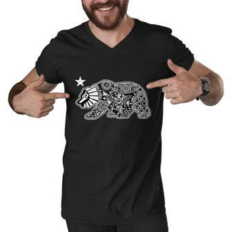 California Republic Aztec Bear Tshirt Men V-Neck Tshirt - Monsterry