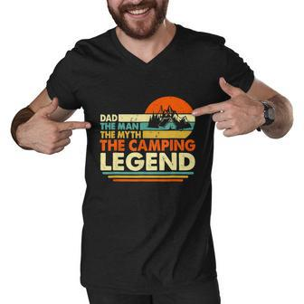 Camper Funny Camping Dad Man Myth Legend Father Vintage Men V-Neck Tshirt - Monsterry