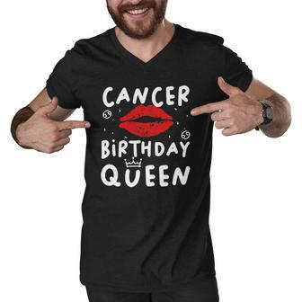 Cancer Birthday Queen Red Lips Men V-Neck Tshirt | Mazezy