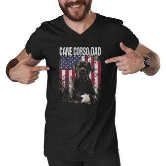 Cane Corso Dad With Proud American Flag Dog Lover Gifts Men V-Neck Tshirt - Thegiftio UK