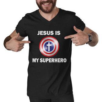 Captain Jesus Is My Superhero Cross Logo Men V-Neck Tshirt - Monsterry AU