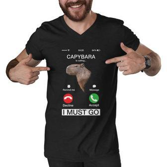 Capybara Is Calling Funny Capibara Rodent Animal Lover Humor Cute Gift Men V-Neck Tshirt - Monsterry