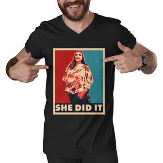 Carole Baskin Election Poster She Did It Men V-Neck Tshirt - Monsterry AU