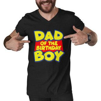 Cartoony Dad Of The Birthday Boy Tshirt Men V-Neck Tshirt - Monsterry