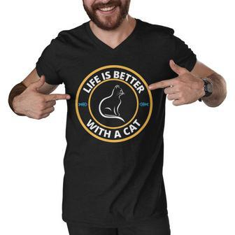 Cat Lover Life Is Better With A Cat Furry Friend Statement Men V-Neck Tshirt - Thegiftio UK